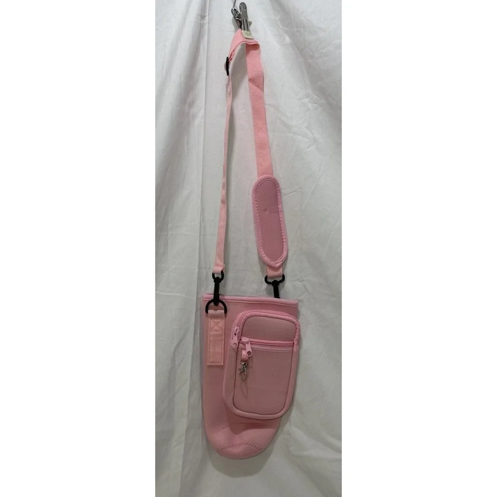 Water Bottle Carry Bag Sleeve Holder with‎ Strap and Phone Pockets & Cards Pink